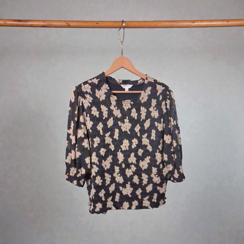 Time and Tru Women’s Textured Blouse | Size XXXL (22) | Navy & Beige Abstract...